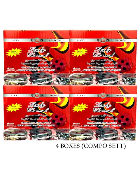 AL SAQER- Lucky Charcoal Bakhoor Charcoal Quick Ignite and Long Lasting Incence Coal 20-Peices x 4 Boxes(Compo Pack)