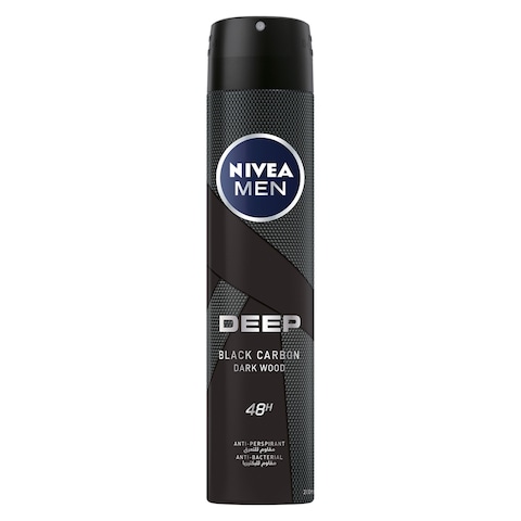 NIVEA MEN Antiperspirant Spray for Men Deep Black Carbon Antibacterial Dark Wood Scent 200ml