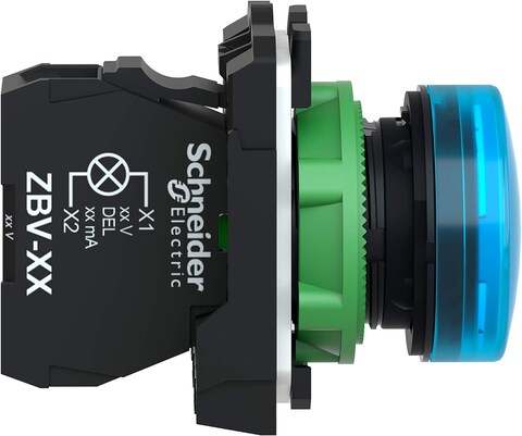 Schneider Signaling Harmony XB5_ Pilot light, plastic, blue, &Oslash;22, plain lens with integral LED, 230...240 V AC_ [XB5AVM6]