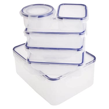 مونديكس طقم حافظة طعام بلاستيك بمشبك وقفل شفاف/أزرق، 7 قطع