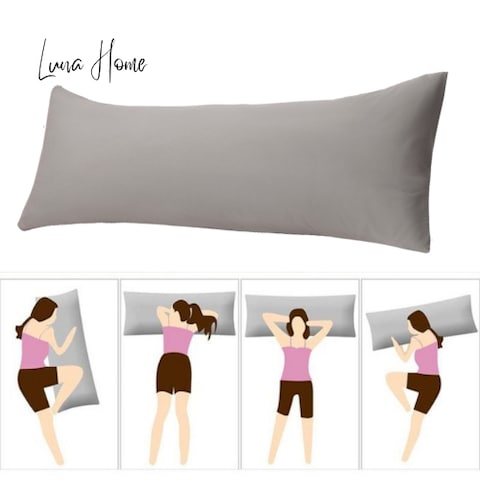 LUNA HOME 1 Piece Long Body Pillow Case, Plain Coint Grey Color