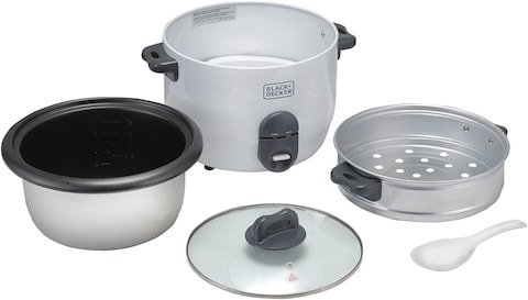 Black + Decker 2-in-1 Non-Stick Rice Cooker with Steamer, 700W, 1.8L, RC1860-B5, 2 Years Warranty