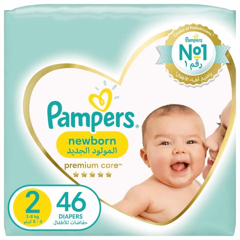 Pampers Premium Care Newborn Taped Diapers Size 2 (3-8kg) 46 Diapers