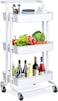 Storage Trolley Cart 3 Tier Metal Rolling Utility Organizer Rack with Handle  for  Bathroom Kitchen Kids&rsquo; Room Laundry Room,White