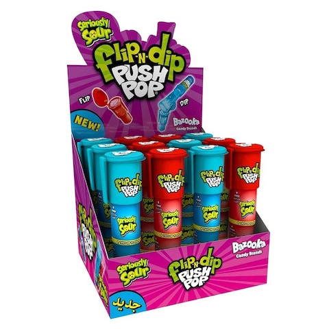 Bazooka Flip N Dip Push Pop Lollipops 25g Pack of 12