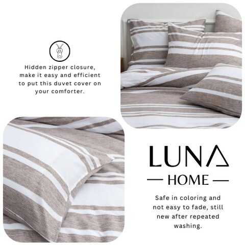 Luna Home Single Size 4 Pieces, Light Brown Stripe Design Bedding Set