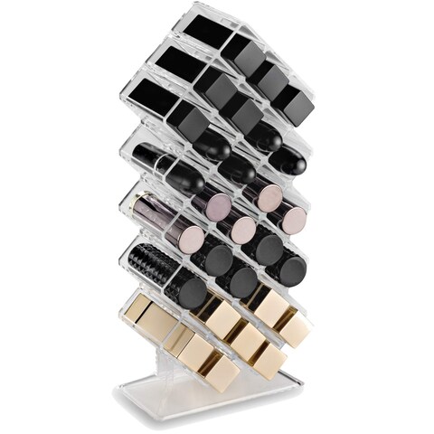 byAlegory Acrylic Lipstick Makeup Organizer   28 Space Cosmetic Storage Designed To Stand, Lay Flat or Stack (CLEAR)