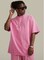 Mei Stylish Unisex Vintage Casual Loose Shoulder Oversize Crew Neck T-shirt, L Size, Pink