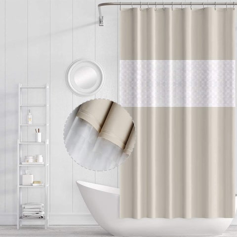 Extra Long Beige Shower Curtain, Bath Curtain with Mesh Window, 180 x 200 cm