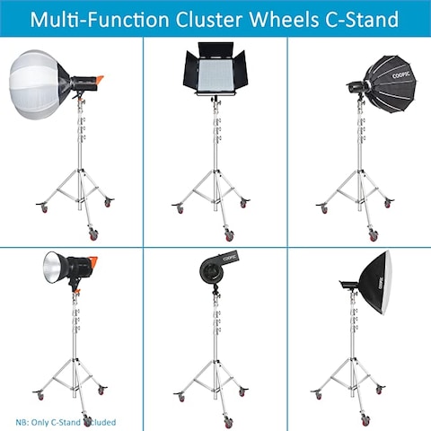 COOPIC Photo Studio Wheeled Roller Heavy Duty Stainless Steel Light Stand, Detachable Wheels with Adjustable 1 Leg and Adjustable Height maximum up to 465cm used for Soft box, Moonlight and Other
