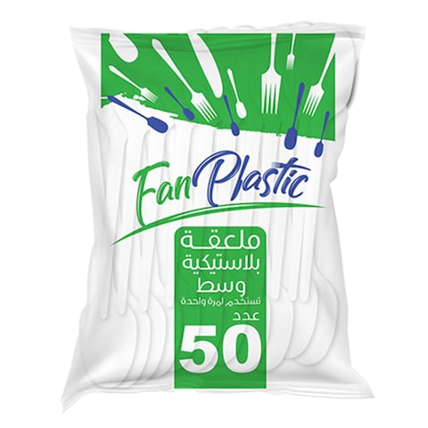 Fan Plastic Dinner Spoon 50 Pieces  White