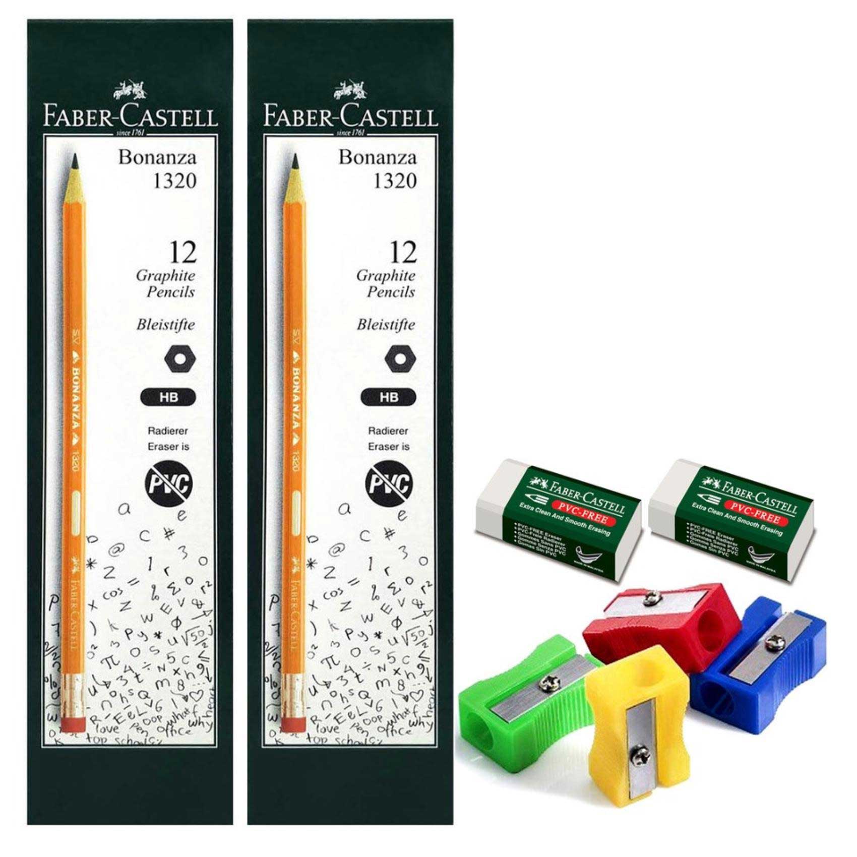 Faber-Castell Bonanza 1320 HB Pencil Set 24 PCS with Eraser 2 PCS and Sharpener 4 PCS Multicolour