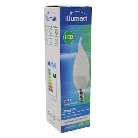 illumatt C37 C E14 LED Tailed Candle White And Silver 3W