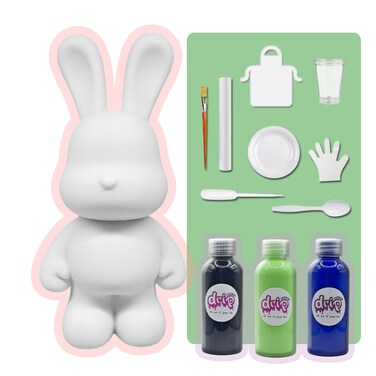 DIY MONEY SAVING BUNNY (9 inch - 23 cm) ACRYLIC FLOW POURING PAINT SET RABBIT Colors, Black, Mint-Green, Dark-Blue. Arts and Crafts, Customize Handmade Creative Birthday Gift.