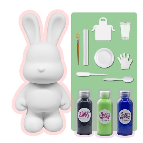 DIY MONEY SAVING BUNNY (9 inch - 23 cm) ACRYLIC FLOW POURING PAINT SET RABBIT Colors, Black, Mint-Green, Dark-Blue. Arts and Crafts, Customize Handmade Creative Birthday Gift.