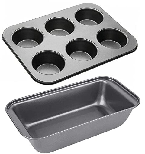 Device Non Stick Outperform Bread Loaf, 6 Muffin &amp; Rectangle Cupcake Mould Baking Tray Tin Pan Combo