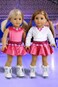 Dreamworld Collection Ice Skating Girl - 4 Piece Outfit- Pink Leotard With Skirt, White Warm Up Sweater And White Ice Skates - 18 Inch Doll Clothes (Doll Not Included)
