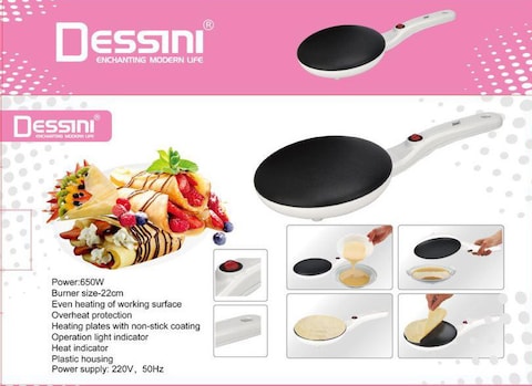 Dessini Non Stick Crepe Maker 22Cm 650W Black/White
