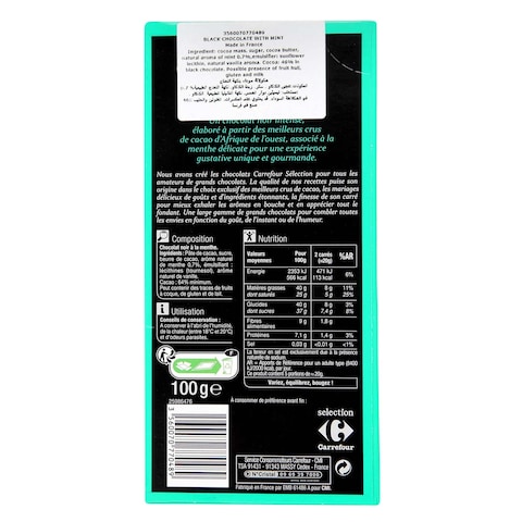 Carrefour Selection Mint Dark Chocolate Bar 100G