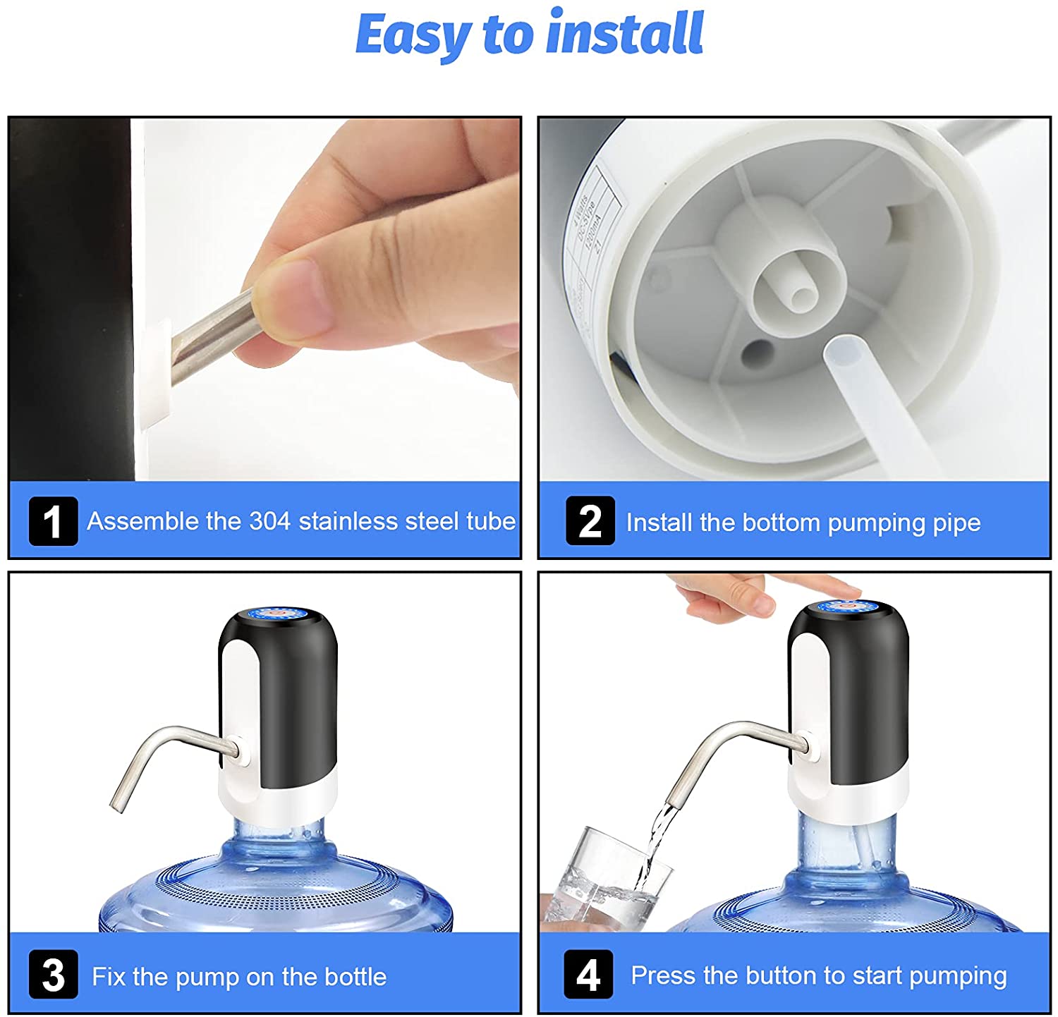 Thumbnail image for Sky-Touch Automatic Water Dispenser, USB Rechargeable Bottle Drinking Water Radio Water Pump, Black