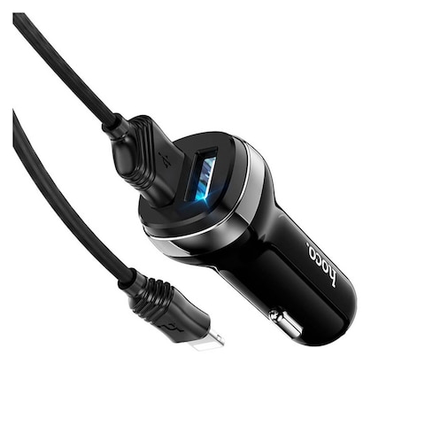 Hoco Z40 Superior Dual Port Car Charger with Lightning Cable - Black