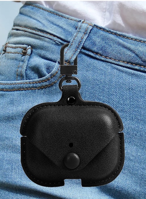 AirPods Pro 2 Case Leather Case Cover with Keychain Compatible with Apple AirPods Pro 2nd Generation 2022 Black