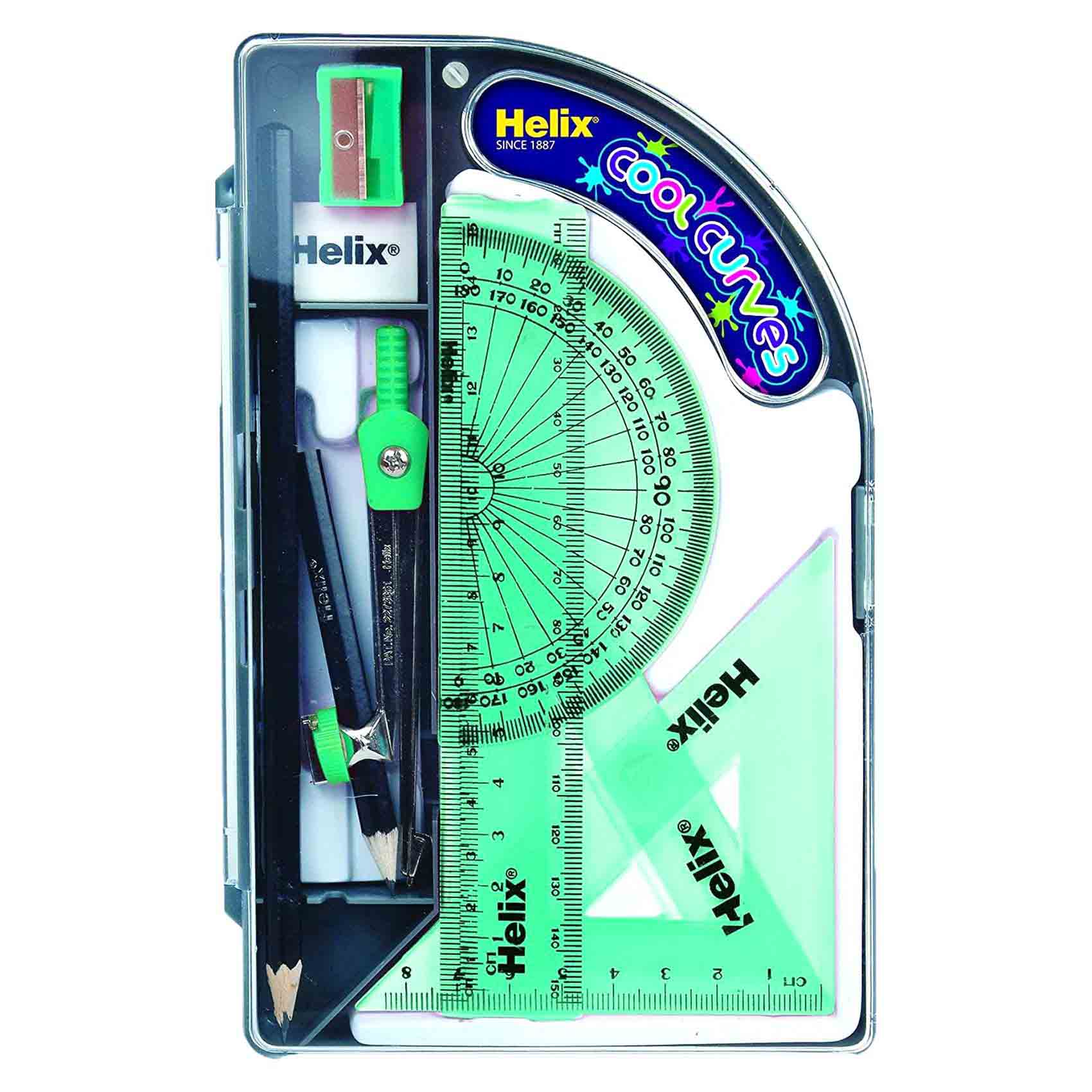 Maths Geometry Box Buy Helix Cool Curves Maths Geometry Box Set Multicolour Pack of 9 ...