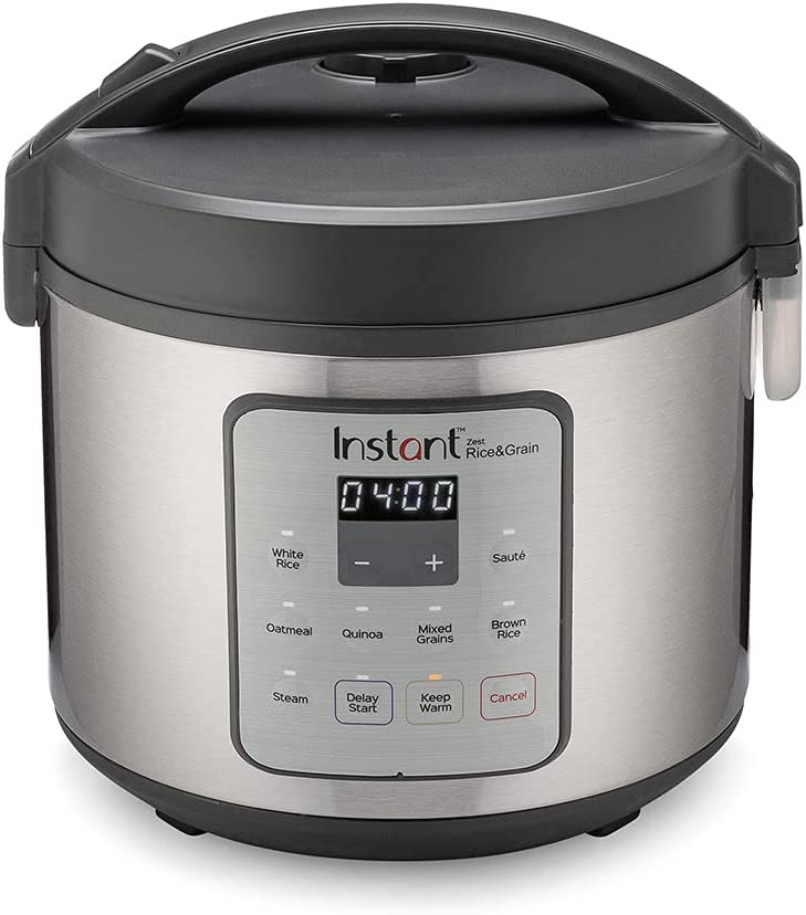Instant Zest Rice And Grain Cooker 20 Cups Cooked (10 Cups Uncooked), 8 One Touch Smart Program, Non Stick Ceramic Inner Pot, Inp 140 5011 01 Gc, Black And Stainless Steel