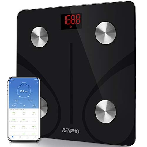 Renpho Body Fat Scale Smart Bmi Scale Digital Bathroom Wireless Weight Scale, Body Composition Analyzer With Smartphone App Sync With Bluetooth, 396 Lbs - Black