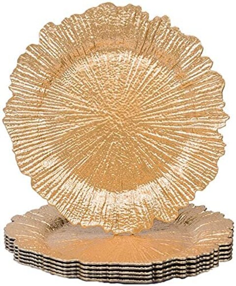 13in Gold Charger Plates Plastic Reef Plate Chargers for Dinner Plates Wedding Elegant D&eacute;cor Place Setting (6 Piece Gold)