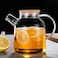 Glass Water Pitcher with Bamboo Lid,Borosilicate Glass Teapot for Hot/Cold Water，Glass Water Kettle Drinkware Jugs Carafes for Tea Tea Coffee Juice，Stovetop & Fridge Safe (1600ml/56 oz)