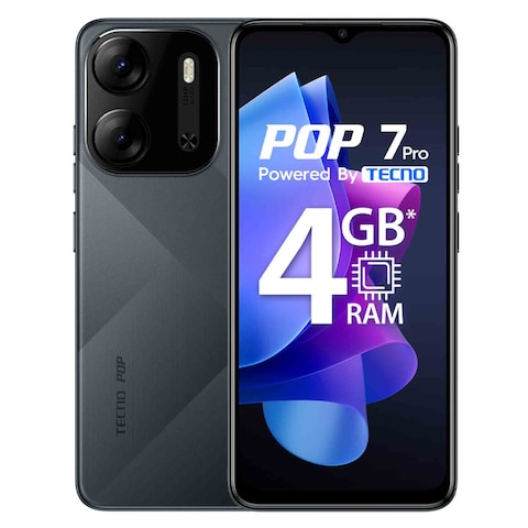 Tecno Pop 7 Pro 4GB 64GB 4G Dual Sim Smartphone 6.56 Inch Black