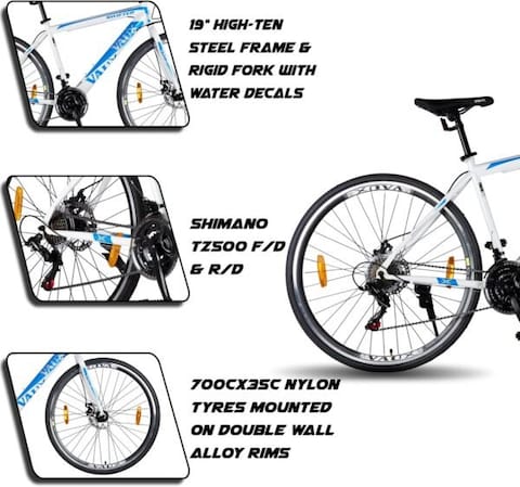 Vaux Swifter-Pro Hybrid Cycle for Men with Dual Disc Brake, 21 Speed Gear Cycle with Hi-Ten Steel Frame, Alloy Rims &amp; 700Cx35 Thin Tyre Cycle, Bicycle for Adults with Age Group 15+ Years - White