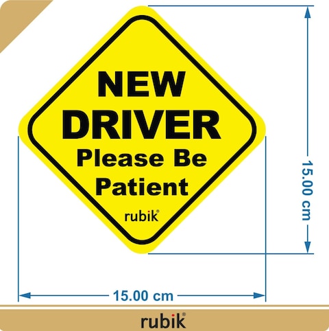 Rubik Magnetic New Driver Car Sign Sticker, Driver Please Be Patient, Highly Reflective Removable &amp; Reusable for Car SUV Van Drivers 15x15cm