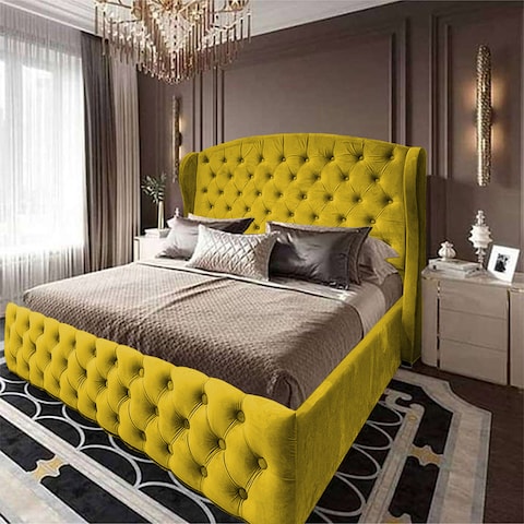 إن هاوس سيرين هيكل سرير منجد بالمخمل - نفر ونص - 200×140 سم - ذهبي