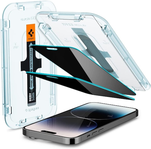 Spigen GLAStR EZ FIT [PRIVACY 2 Pack] designed for iPhone 14 PRO Privacy Screen Protector Premium Tempered Glass with Auto Align technology - 2 Pack