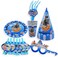 Party Time 36-Pieces Pirates Party Tableware Sets Disposable Dinnerware Plates, Cups, Hats, Shades, Straws and Blow-outs Serves 6, For Pirates Themed Birthday Party Supplies