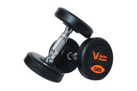 HARLEY FITNESS 5.00KG PREMIUM GENIUNE RUBBER COATED ROUND DUMBBELL - PAIR