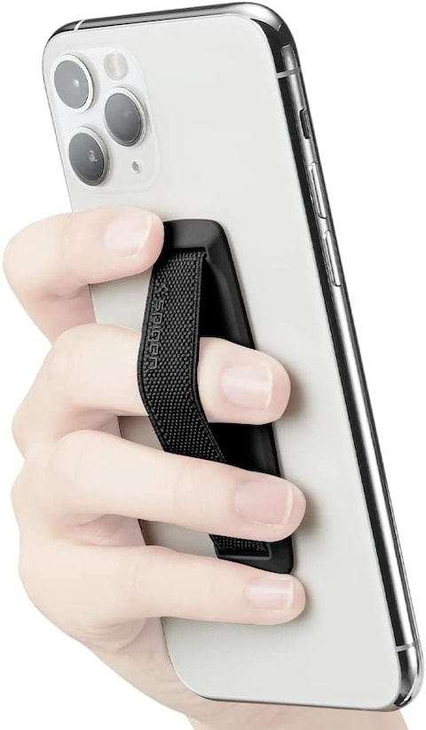 Spigen Flex Strap Cell Phone Grip/Universal Grip/Smartphone Holder Soft Elastic Strap Holder Designed for All Smartphones and Tablets - Black