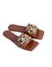 AMICA Nora Women's Square Open Flat Slide Leather Sandals with Embellished Trim Perfect for Business Casual, Evening, Event in Brown