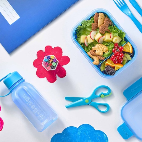 M-Design Lunch Set - 1.1L Lunch Box with 500ml Water Bottle and 3-Piece Cutlery Set - Blue