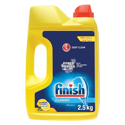 Finish Dishwasher Detergent Powder with Pre-Soaking Action, Classic Lemon Sparkle &ndash; 2.5 Kg