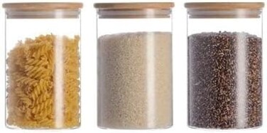 3pc Glass Jars With Airtight Lids,Food Storage Containers With Bamboo Lids