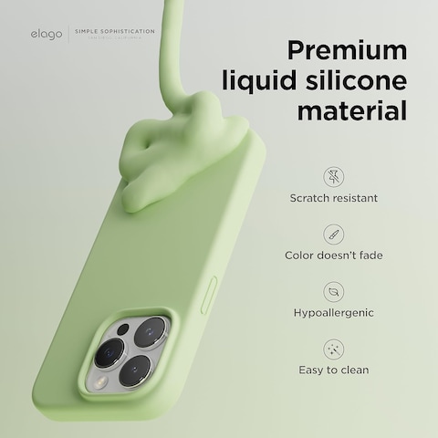 elago Liquid Silicone for iPhone 15 PRO case cover Full Body Protection, Shockproof, Slim, Anti-Scratch Soft Microfiber Lining - Pastel Green