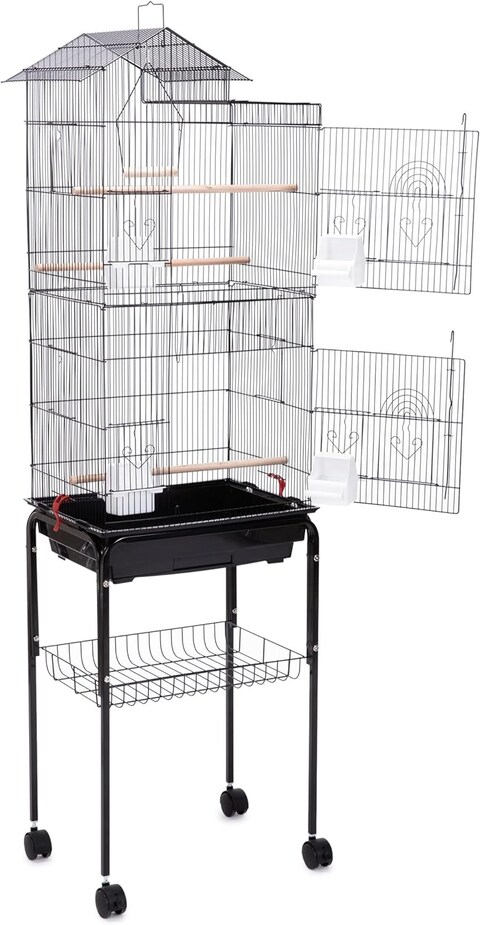 Egardenkart® Roof Top Large Bird cage with Rolling Stand for Cockatiel Sun Conure Parakeet (Black)