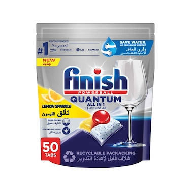 Finish Quantum All in 1 Dishwasher Tablets Lemon Sparkle Scent 50 Tabs