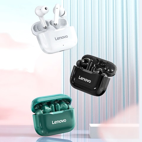 Lenovo-Black LivePods LP1 Flagship Premium Edition True Wireless Earbuds BT 5.0 Headphones TWS Stereo Earphones with Dual Diaphragms Dual Hosts IPX4 Waterproof TWS Headsets Sports Headphones with Nois