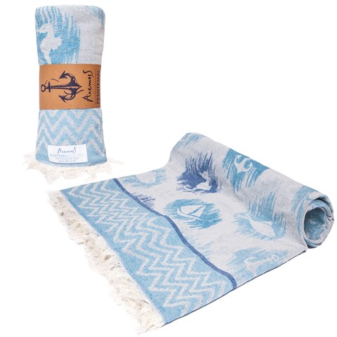 ANEMOSS Anchor Patterned Turkish Peshtemal 100% Cotton Free of Microfiber Synthetic and Polyester Soft Quick Dry Versatile Beach Pool and Bath Peshtemal for Kids and Adults 39x70 in 100x180 cm