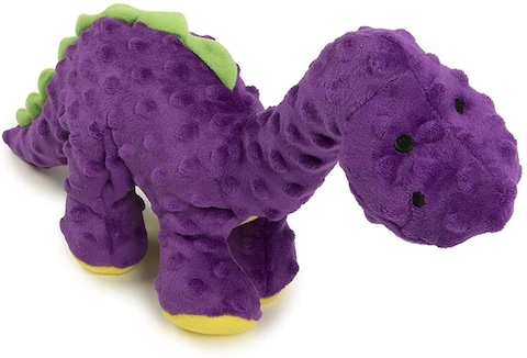 Godog Dinos Spike With Chew Guard Technology Durable Plush Squeaker Dog Toy, Blue, Large