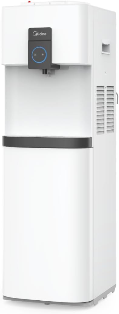 Midea Top Loading Water Dispenser With Bottom Refrigerator, Hot Cold And Ambient Temperature, Cooler Fridge With Large Storage Space, Child Safety Lock, Best For Home Kitchen Office &amp; Pantry, YL2037SB